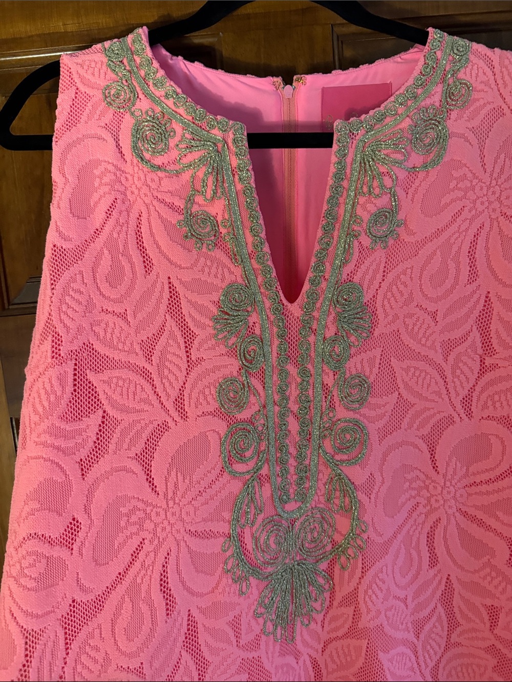 Size 16 Lilly Pulitzer Bright Pink Maxi Dress with Gold Embroidery - Picture 12 of 15